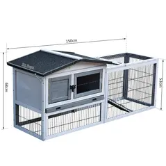 PawHut Small Animal Two-Level Fir Wood Guinea Pigs Hutches w/ Ramp Burnt Grey - 3