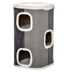 PawHut Sisal Cat Barrel with Soft Plush & Lamb Fleece Grey - 1