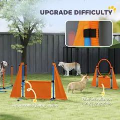 PawHut Seven-Piece Dog Agility Equipment Set with Weave Poles, Jump Ring, Hurdle, Pause Box, Carry Bag, Orange - 5