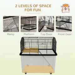 PawHut Two-Tier Gerbil Cage, Hamster Cage for Dwarf Hamster, Syrian Hamster w/ Wheels, Deep Bottom, Food Dish, Water Bottle - 4