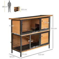 PawHut Rabbit Hutch Outdoor Guinea Pig Hutch Bunny Cage Metal Frame with  No-Leak Tray Openable Roof Light Yellow 122 x 50 x 101cm - 3