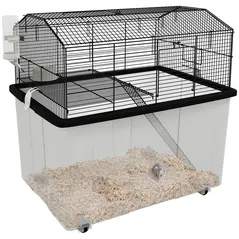 PawHut Two-Tier Gerbil Cage, Hamster Cage for Dwarf Hamster, Syrian Hamster w/ Wheels, Deep Bottom, Food Dish, Water Bottle - 1