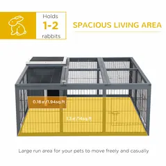 PawHut Rabbit Hutch Outdoor, Guinea Pig House, Bunny Run Cage with Openable Top for 1-2 Rabbits, 123 x 120 x 52cm, Grey - 4