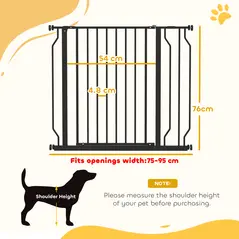PawHut Wide Dog Safety Gate, with Door Pressure, for Doorways, Hallways, Staircases - Black - 3