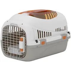 PawHut Plastic Pet Carrier Hard Shell Dog Cat Carrier Max 4 KG Steel Door Feed Bowl Secure Lock 49 x 32 x 31 cm - 1