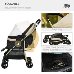 PawHut Pet Stroller for Small and Miniature Dogs, with Rain Cover - Khaki - 5