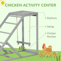 PawHut Wooden Chicken Coop Toy with Swing, Ladder, Platform, Grey - 4
