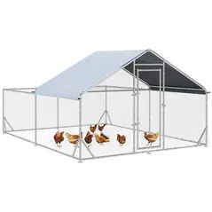 PawHut Walk-In Chicken Run, Hen House, with Roof, for Ducks, Chickens, Rabbits - 1