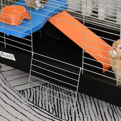 PawHut Small Animal Cage Rabbit Guinea Pigs Chinchillas Cage w/ Wheels Water Bottle Food Dish Platform Ramp 89 x 44 x 43 cm Black - 9