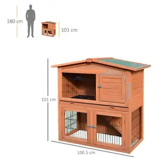 PawHut Rabbit Hutch Outdoor Guinea Pig Hutch 2-Tier Bunny Cage with No-Leak Tray 100.5 x 55 x 101 cm - 3