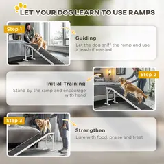 PawHut Pet Ramp for Dogs with Non-Slip Carpet and Top Platform - White & Grey - 7