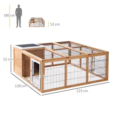 PawHut Rabbit Hutch Outdoor, Guinea Pig House, Bunny Run Cage with Openable Top for 1–2 Rabbits, 123 x 120 x 52cm, Yellow - 3