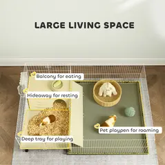 PawHut Small Animal Cage with Removable Pet Playpen, Guinea Pig Cage with Waterproof Pad, Hay Feeder, 108 x 71 x 57cm, Beige - 4