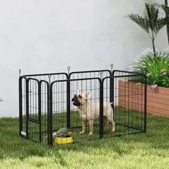 PawHut Six-Panel Dog Playpen with Door, for Small Dogs, Indoors, Outdoors, 60cm Tall, Black - 8