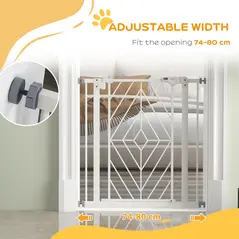 PawHut Pressure Fit Stair Gate, Dog Gate, with Auto Closing Door, Double Locking, Easy Installation, Openings 74-80cm - White - 7