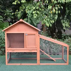 PawHut Small Animal Two-Level Fir Wood Guinea Pigs Hutches w/ Slide Out Tray Red/Brown - 2