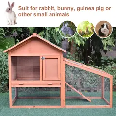 PawHut Small Animal Two-Level Fir Wood Guinea Pigs Hutches w/ Slide Out Tray Red/Brown - 4