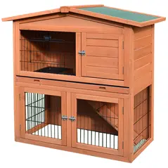 PawHut Rabbit Hutch Outdoor Guinea Pig Hutch 2-Tier Bunny Cage with No-Leak Tray 100.5 x 55 x 101 cm - 1