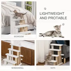 PawHut Pet Stair with 4-step Climb Ladder, Scratching Posts, Platforms, Toy Ball, for Indoor Elderly Cats Kittens, White - 7