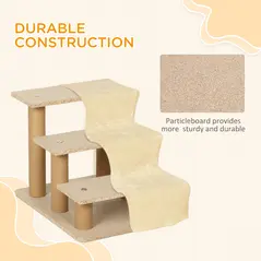 PawHut Three-Step Dog Stairs, with Washable Plush Cover, for High Bed Sofa, Dog Stairs for Small Dog and Cat - Beige - 6