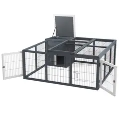 PawHut Rabbit Hutch Outdoor, Guinea Pig House, Bunny Run Cage with Openable Top for 1-2 Rabbits, 123 x 120 x 52cm, Grey - 7