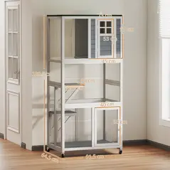 PawHut Wooden Catio Cat Outdoor Enclosure, Cat Cage with Waterproof Roof, Platforms, for Multiple Cats, White - 3