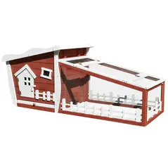 PawHut Rabbits Outdoor Fir Wood Guinea Pigs Hutches w/ Ramp Wine-Brown - 2
