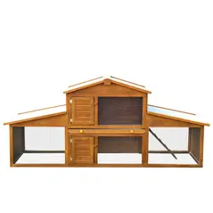 PawHut Small Animal Deluxe XXL Fir Wood 2-Tier Guinea Pigs Hutches Natural Wood Tone - 8