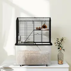 PawHut Three-Tier Gerbil Cage, Hamster Cage for Dwarf Hamster, Syrian Hamster w/ Wheels, Deep Bottom, Food Dish, Water Bottle - 9