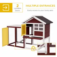 PawHut Rabbit Hutch Outdoor Wooden Guinea Pig Hutch Rabbit Run Bunny Cage Small Animal House Pull-Out Tray, Brown, 124 x 63 x 93 cm - 5