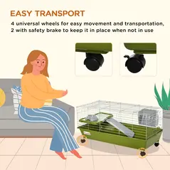 PawHut Small Animal Cage Rabbit Guinea Pigs Chinchillas Cage w/ Wheels Water Bottle Food Dish Platform Ramp 89 x 44 x 43 cm Green - 5