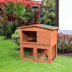 PawHut Rabbit Hutch Outdoor Guinea Pig Hutch 2-Tier Bunny Cage with No-Leak Tray 100.5 x 55 x 101 cm - 2