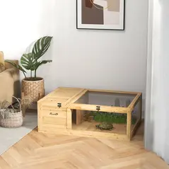 PawHut Tortoise House, Small Reptile Wooden House, with Mesh Roofs, Side Panels, for Turtles, Lizards, Geckos and Snakes - 2