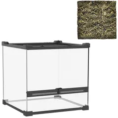 PawHut Reptile Glass Terrarium with Stone Background, Front Ventilation, Escape-Proof Knob Lock, 30 x 30 x 30 cm, Black - 1
