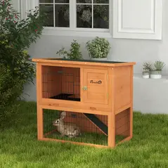 PawHut Two-Tier Antiseptic Wood Rabbit Hutch, 80cm Guinea Pig Hutch with Run - Orange - 8