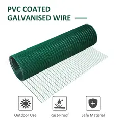 Pawhut PVC Coated Welded Wire Mesh Fencing Chicken Poultry Aviary Fence Run Hutch Pet Rabbit 30m Dark Green - 7