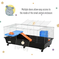 PawHut Steel Medium 2-Tier Small Guinea Pigs Hutches w/ Accessories Blue/Orange - 7