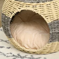 PawHut Wicker Cat House, Rattan Raised Cat Bed, Cosy Kitten Cave with Soft Washable Cushion, Φ40 x 30cm - 8