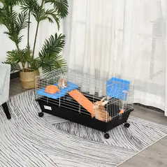 PawHut Steel Small 2-Tier Small Guinea Pigs Hutches w/ Accessories Blue/Orange - 2