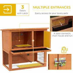 PawHut Two-Tier Antiseptic Wood Rabbit Hutch, 80cm Guinea Pig Hutch with Run - Orange - 4