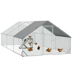 PawHut Walk-in Galvanised Steel Chicken Run with Chicken Activity Shelf and Cover, 3 x 6 x 2m - 1