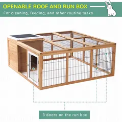 PawHut Rabbit Hutch Outdoor, Guinea Pig House, Bunny Run Cage with Openable Top for 1–2 Rabbits, 123 x 120 x 52cm, Yellow - 5