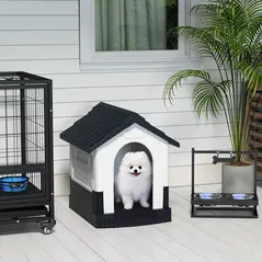 PawHut Plastic Dog Kennel with Windows, for Garden Patio, Miniature Dogs, 64.5 x 57 x 66cm - Grey - 2