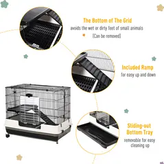 PawHut Small Animal Guinea Pigs Hutches Steel Wire Rabbit Cage Pet Play House  W/ Waste Tray Black - 7