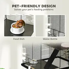 PawHut Three-Tier Gerbil Cage, Hamster Cage for Dwarf Hamster, Syrian Hamster w/ Wheels, Deep Bottom, Food Dish, Water Bottle - 6