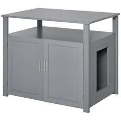 PawHut Wooden Cat Litter Box Enclosure Furniture with Adjustable Interior Wall & Large Tabletop for Nightstand, Grey - 1