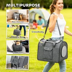 PawHut Soft Sided Cat Carrier Bag, Portable Foldable Pet Carrier with Shoulder Strap & Removable Mat for Small Pet Up to 10kg - 4