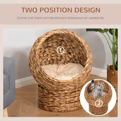 PawHut Wicker Cat Bed, Raised Rattan Cat Basket with Cylindrical Base, Soft Washable Cushion, 40 x 37 x 51 cm - Brown - 6