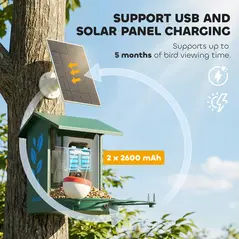 PawHut Smart Bird Feeder Camera 2K HD with AI Identifies 16,000+ Species, 2K HD Auto Capture Video, APP Instant Notifications - 8