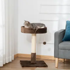 PawHut Small Cat Tree for Indoor Cats with Sisal Scratching Post Kitten Bed Cushion Ball Toy, Brown, 45x45x70 cm - 2